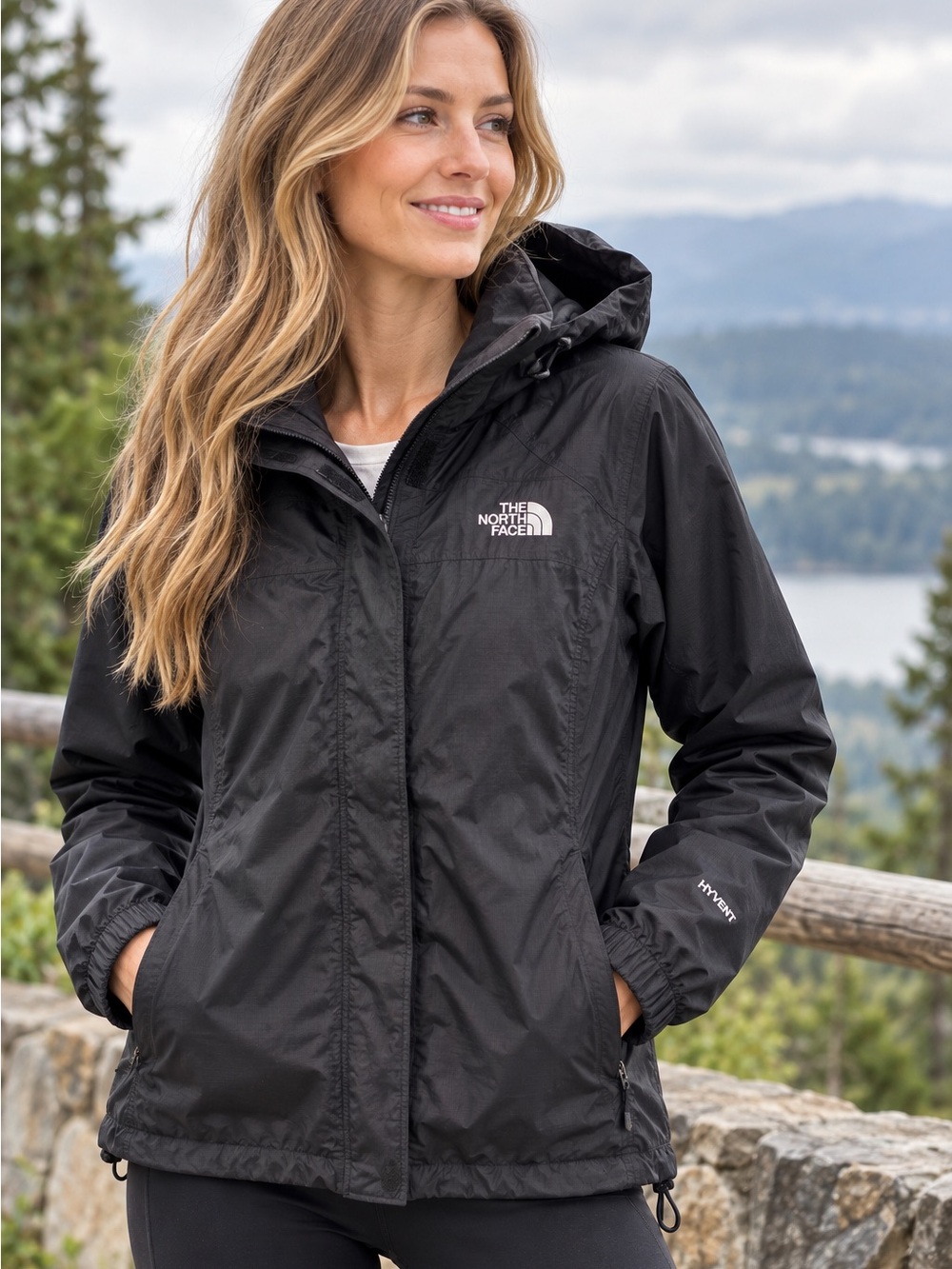 The North Face HyVent Rain Jacket Women’s Medium Black Hooded Waterproof Shell